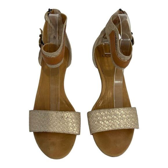 UGG Womens Size 9 Char Leather Ankle Strap Kitten Wedges in Gold - Picture 3 of 8